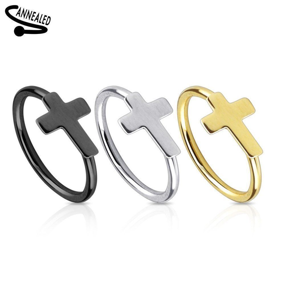 Set Of 3 Bendable Cross Nose Hoops